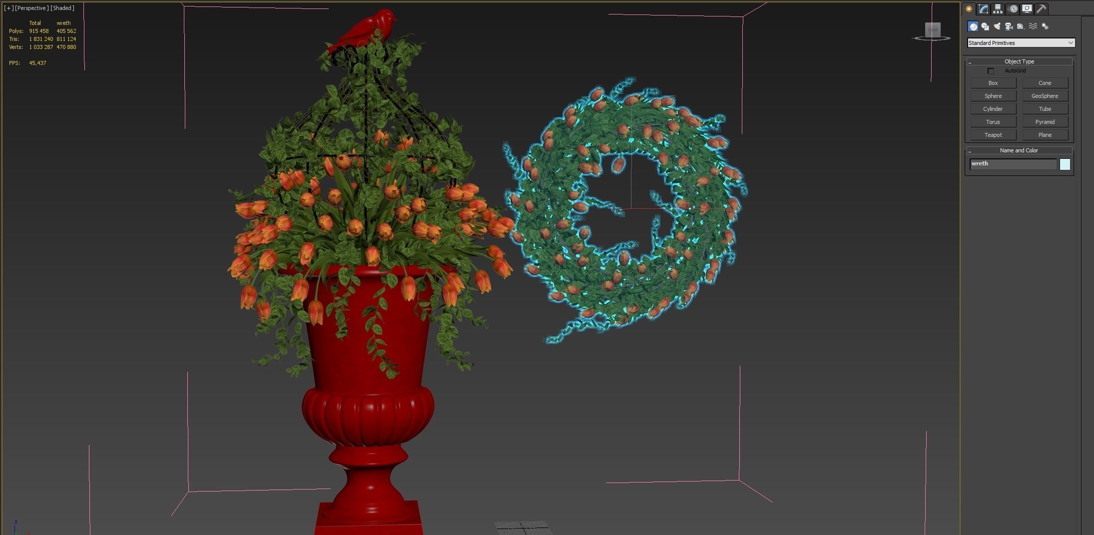 Vase with tulips and a wreath of tulips 05 3D model_21
