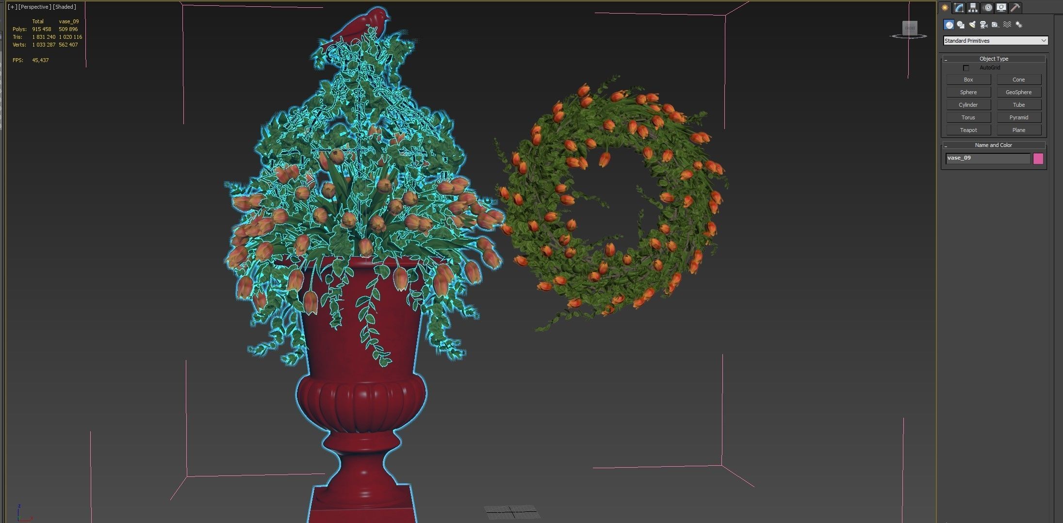 Vase with tulips and a wreath of tulips 05 3D model_19