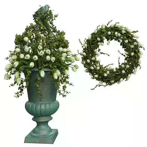 Vase with tulips and a wreath of tulips 06 3D model