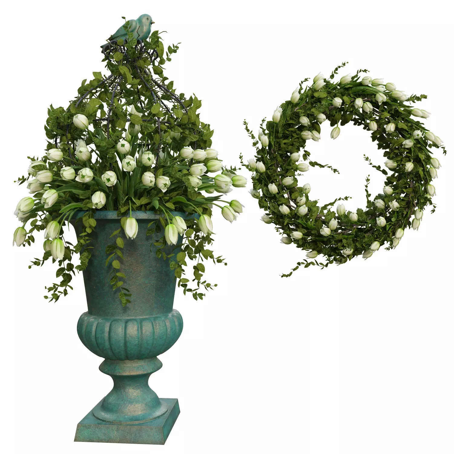 Vase with tulips and a wreath of tulips 06 3D model_0