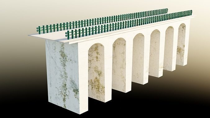 Bridge with columns and fences Low-poly 3D model