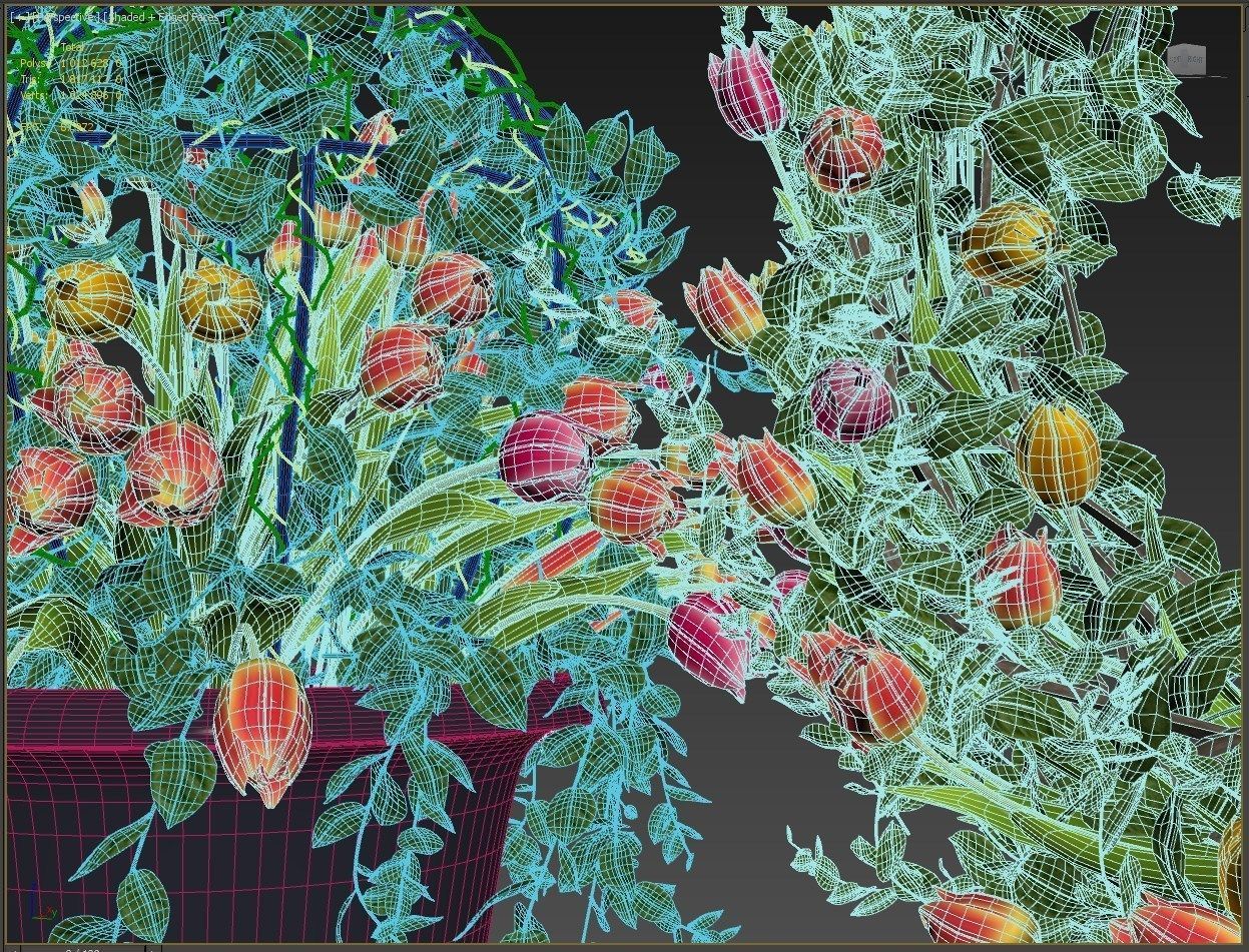 Vase with tulips and a wreath of tulips 07 3D model_18