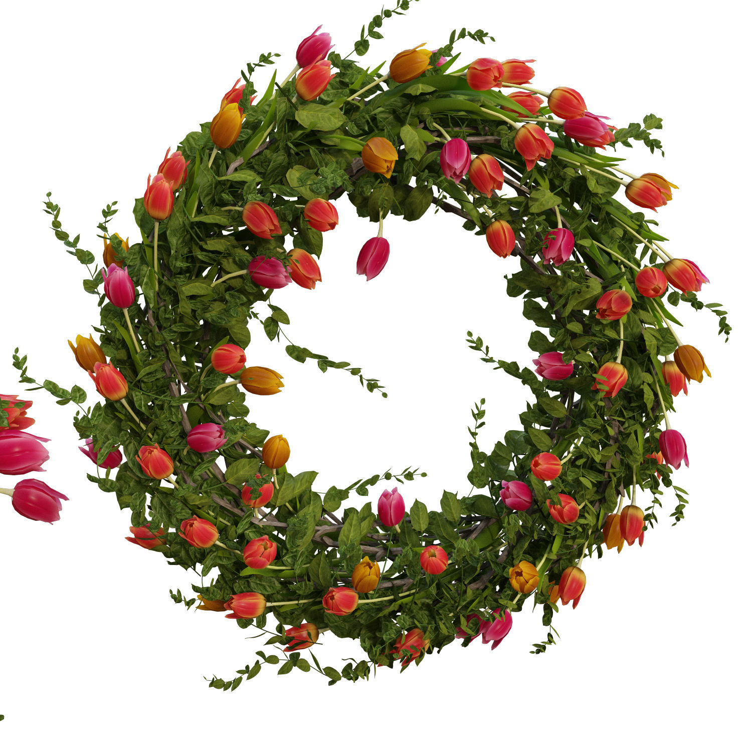 Vase with tulips and a wreath of tulips 07 3D model_2