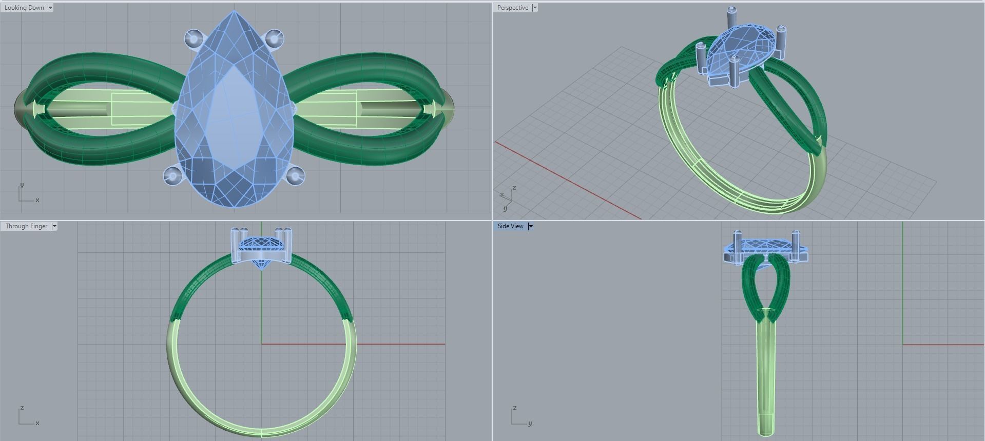 Women ring with stones for 3D printing gold and silver 3D print model_2