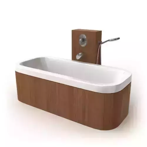 Bathroom Porcelain And Wooden Tub