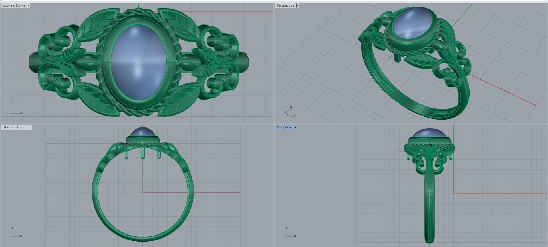 Women ring with stones for 3D printing gold and silver 3D print model_2