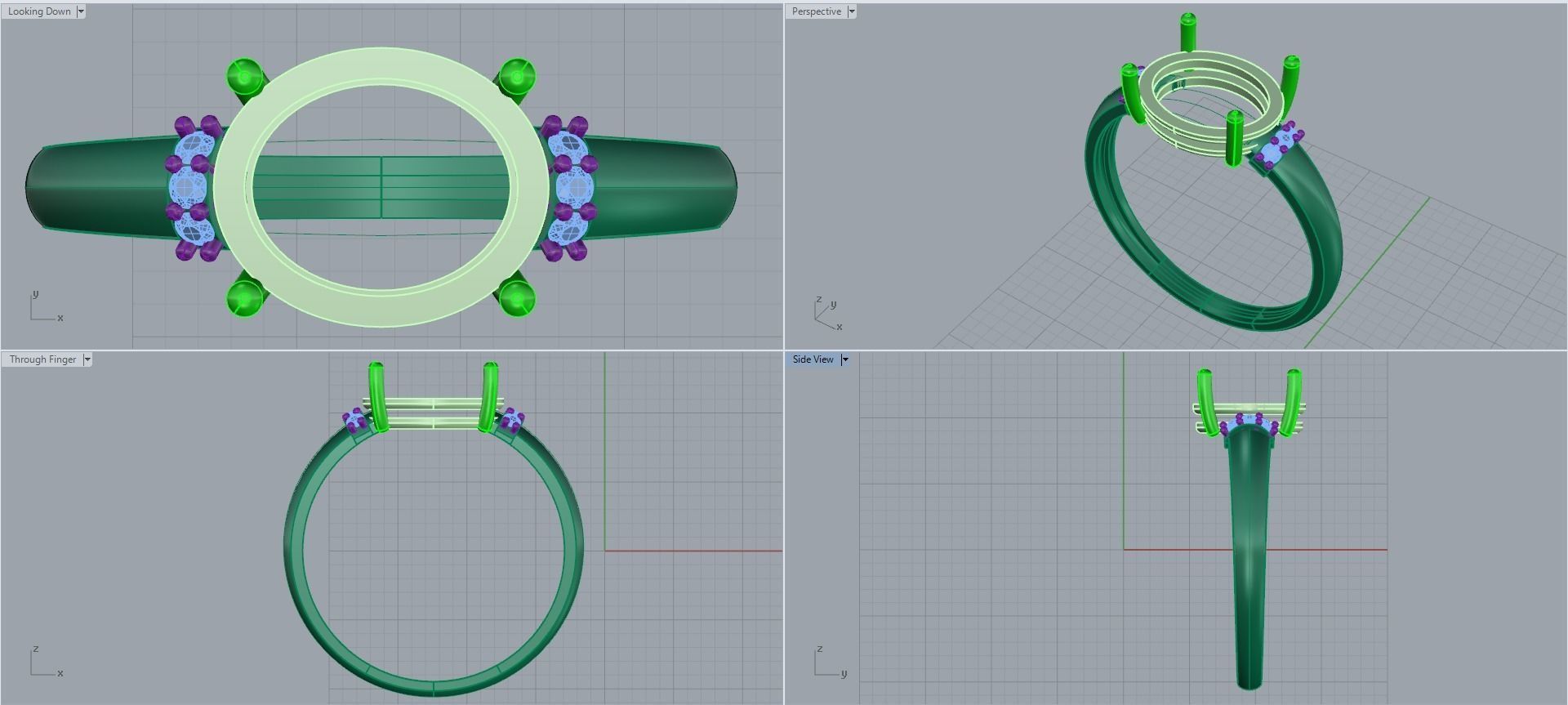 Women ring with stones for 3D printing gold and silver 3D print model_2