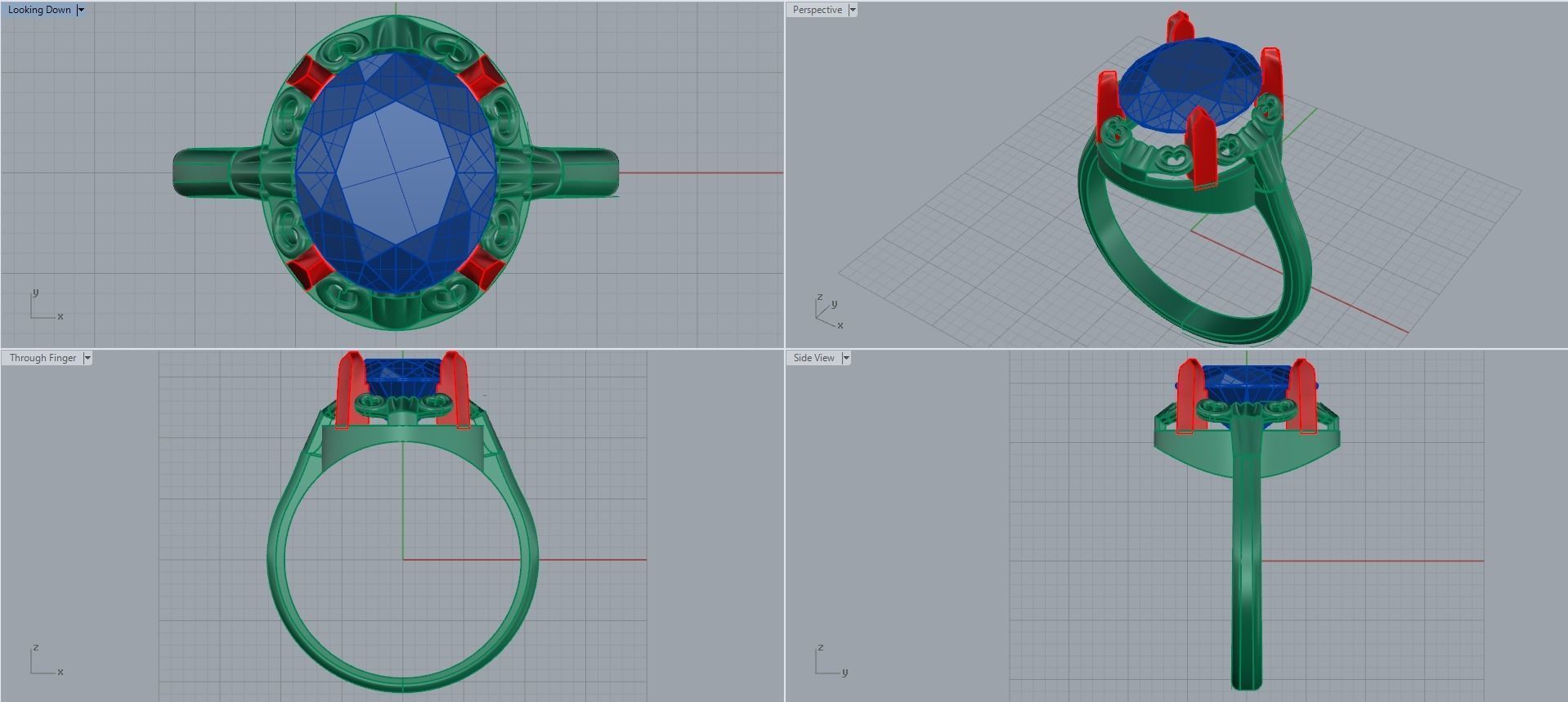 Women ring with stones for 3D printing gold and silver 3D print model_2