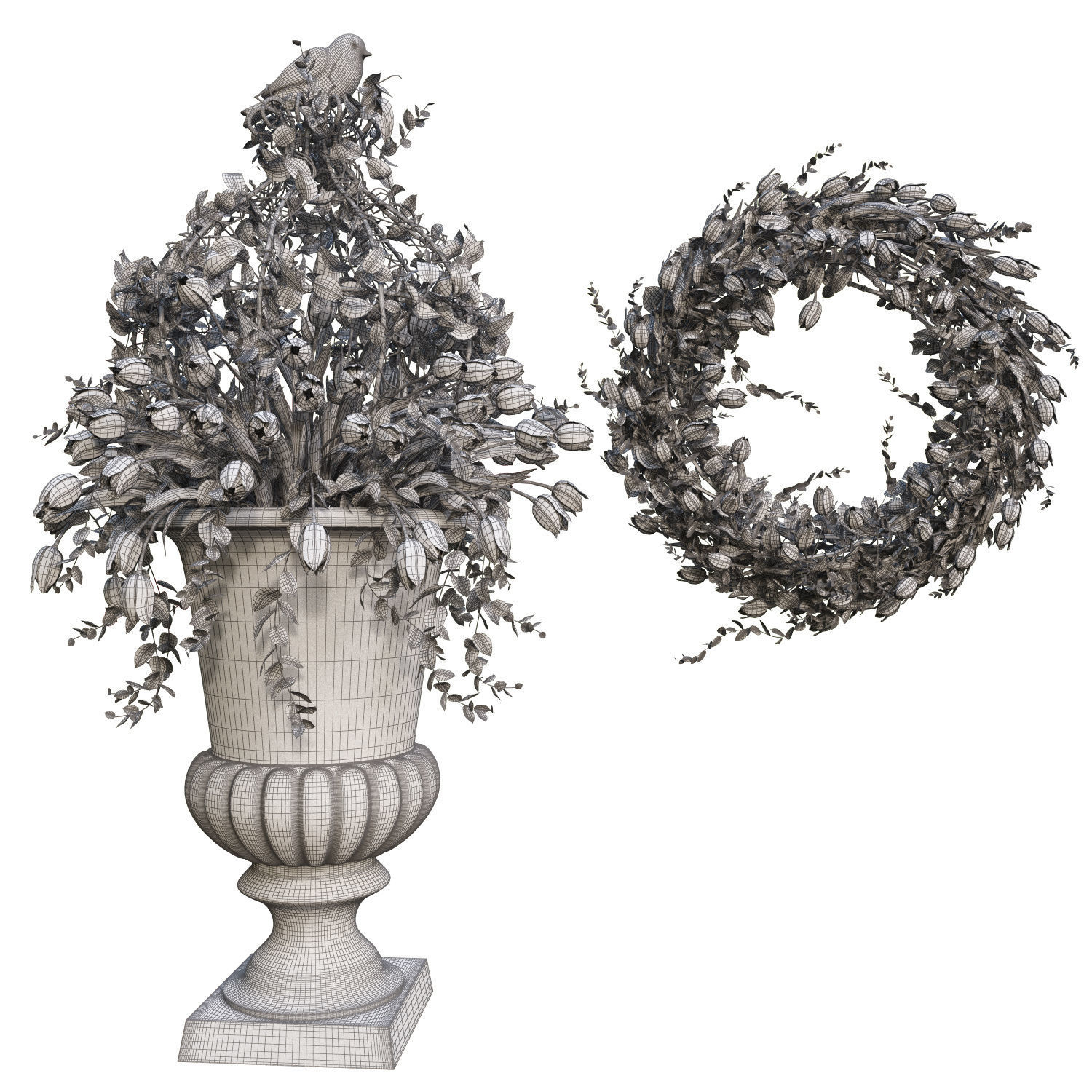 Vase with tulips and a wreath of tulips 08 3D model_13