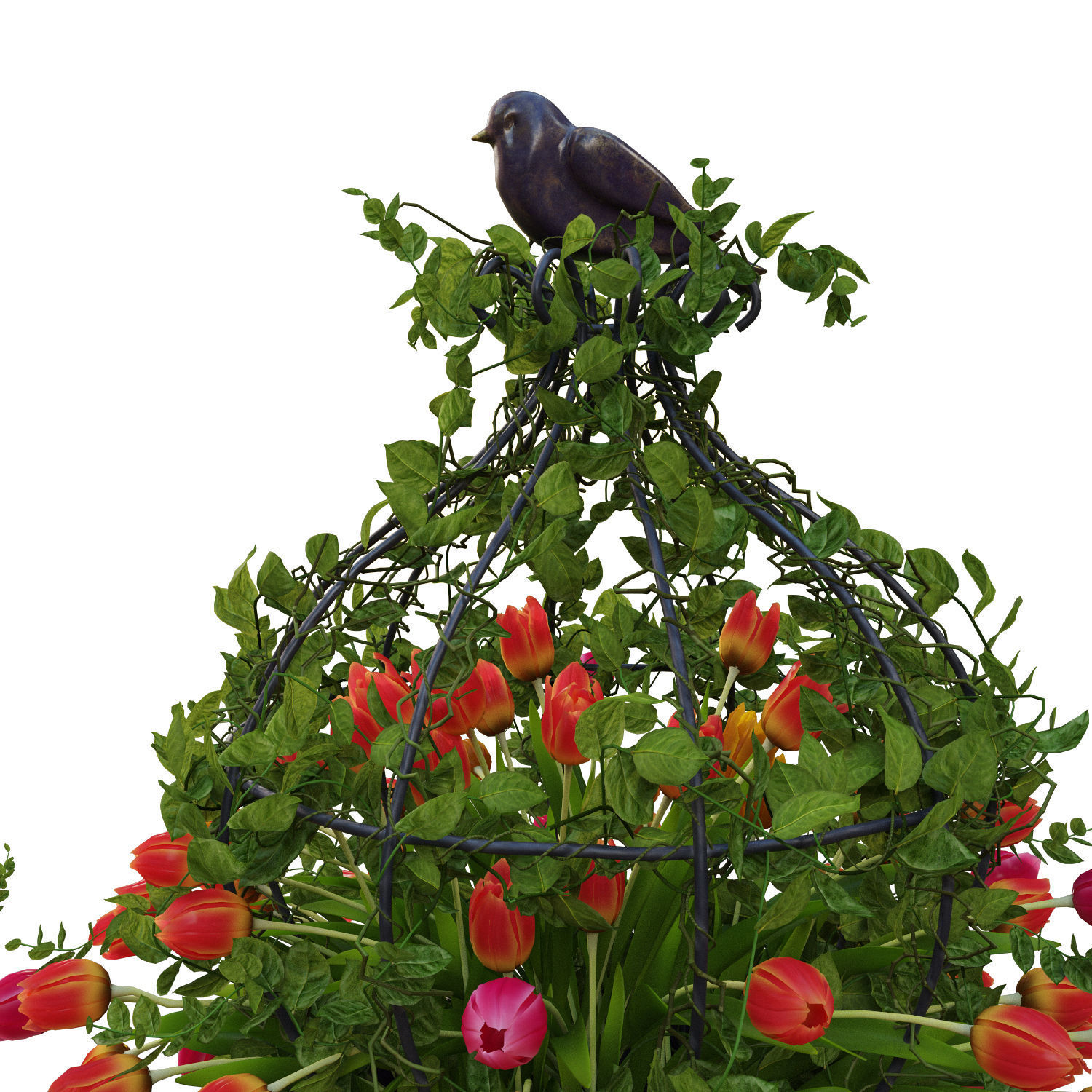 Vase with tulips and a wreath of tulips 08 3D model_4