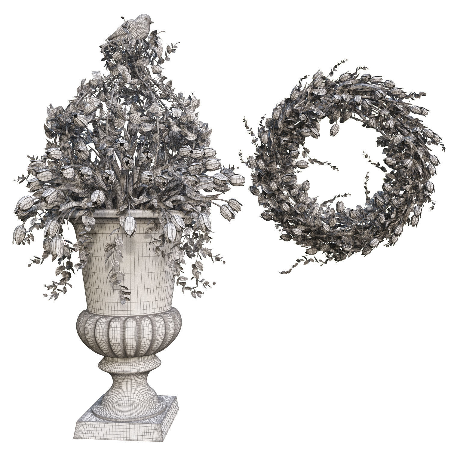 Vase with tulips and a wreath of tulips 08 3D model_9