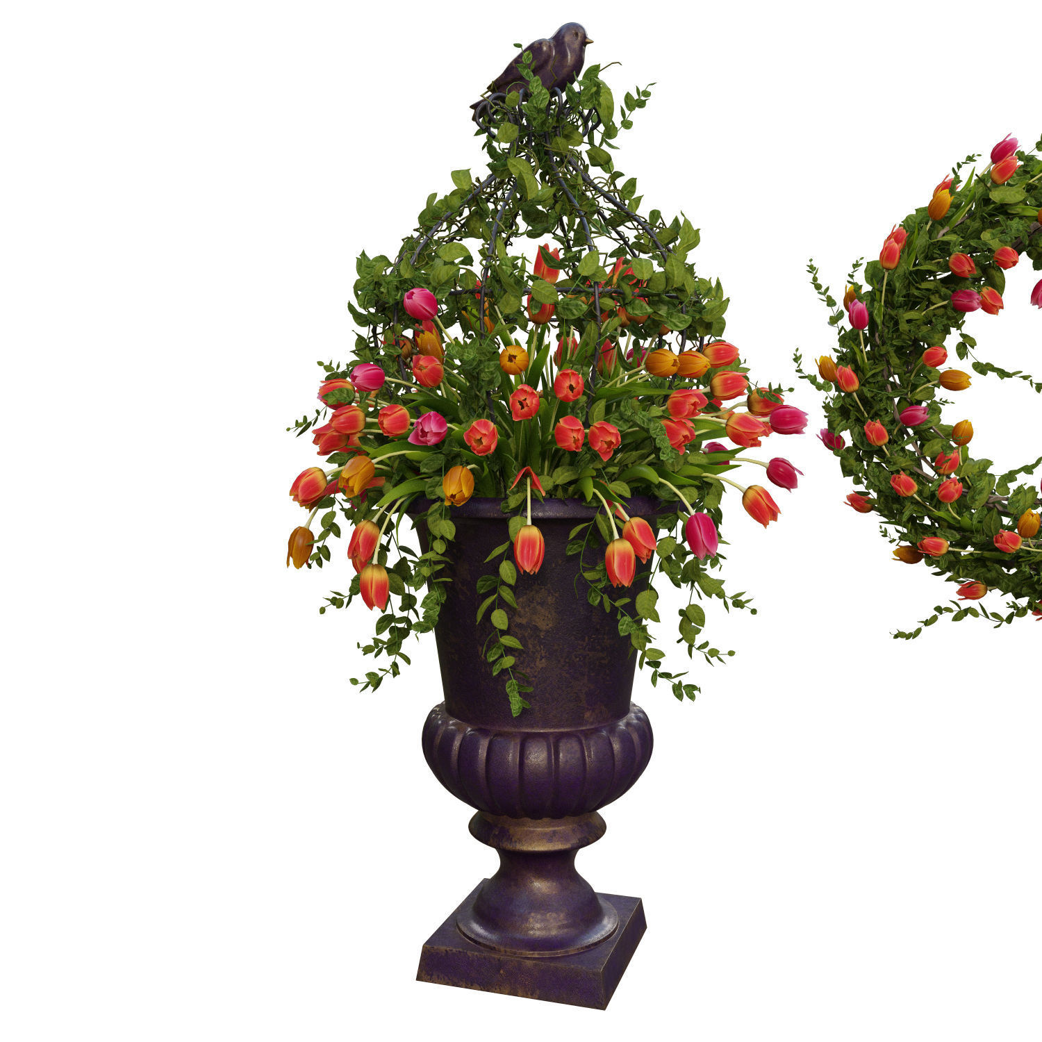 Vase with tulips and a wreath of tulips 08 3D model_1
