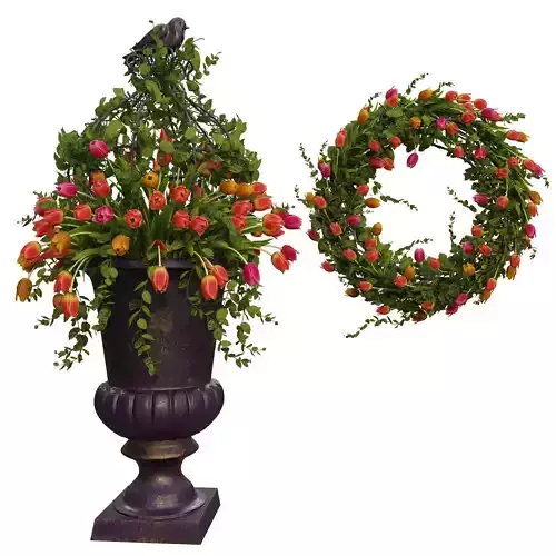 Vase with tulips and a wreath of tulips 08 3D model