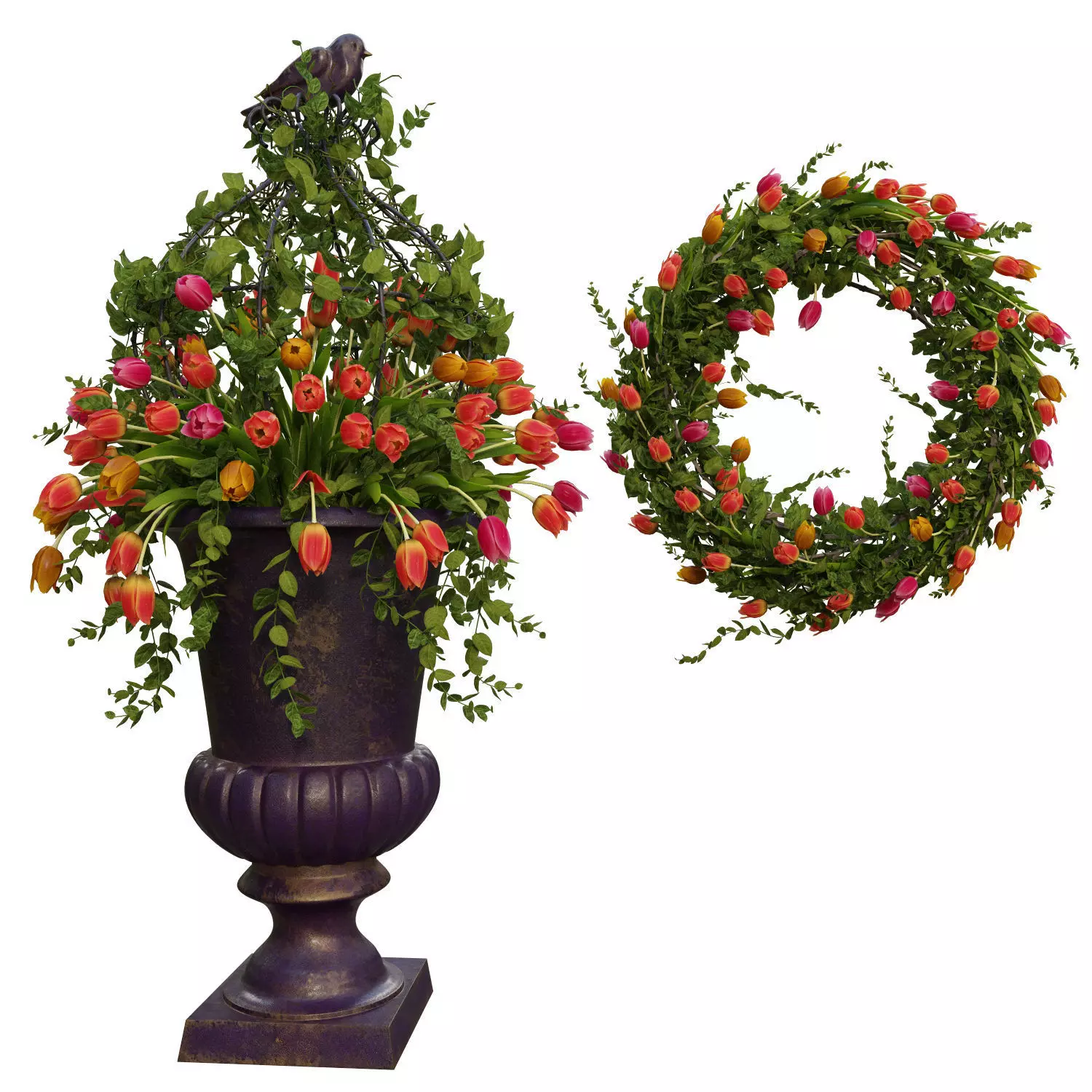 Vase with tulips and a wreath of tulips 08 3D model_0