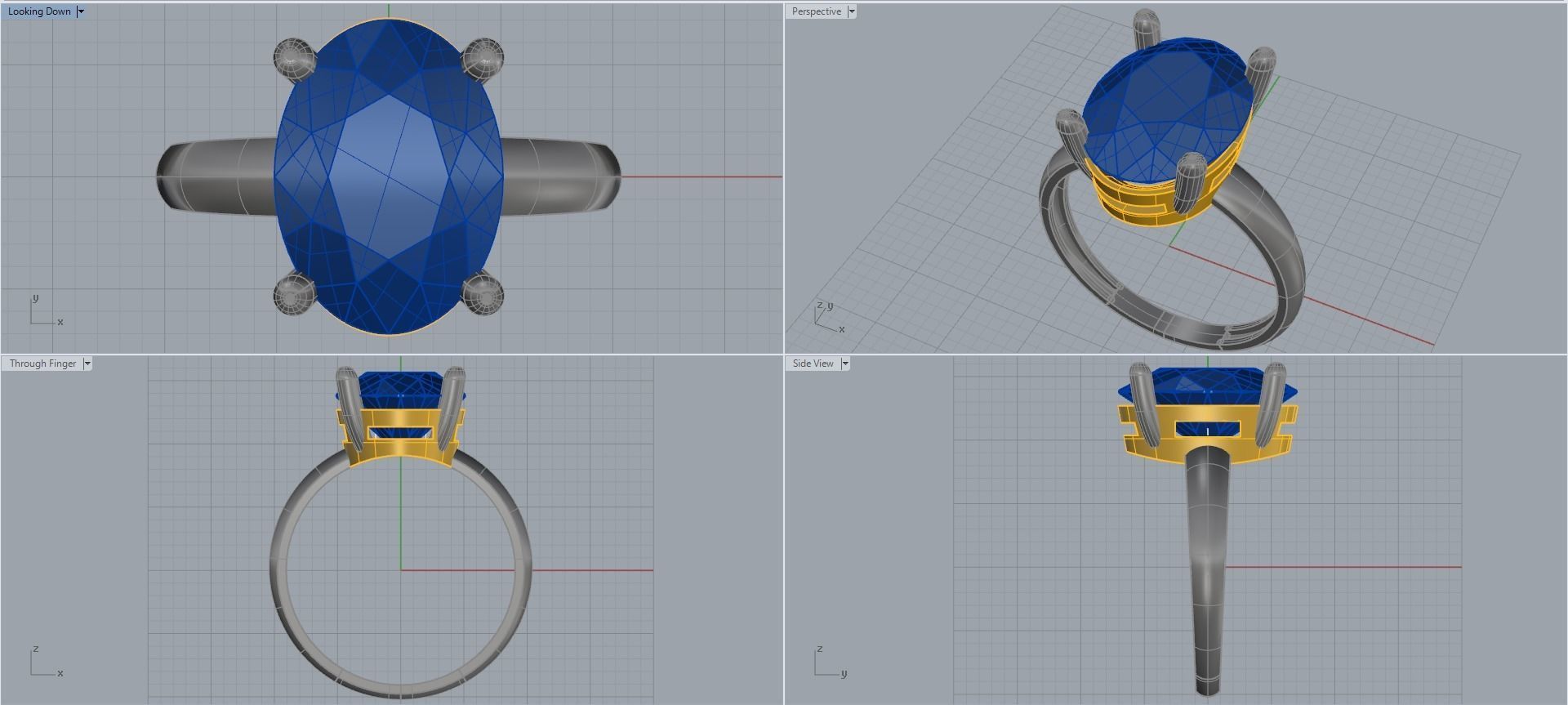 Women ring with stones for 3D printing gold and silver 3D print model_2