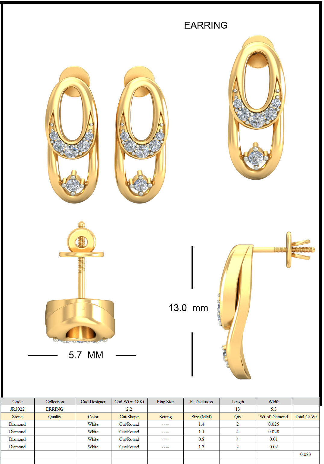 Solitaire Earrings 3D print model_1