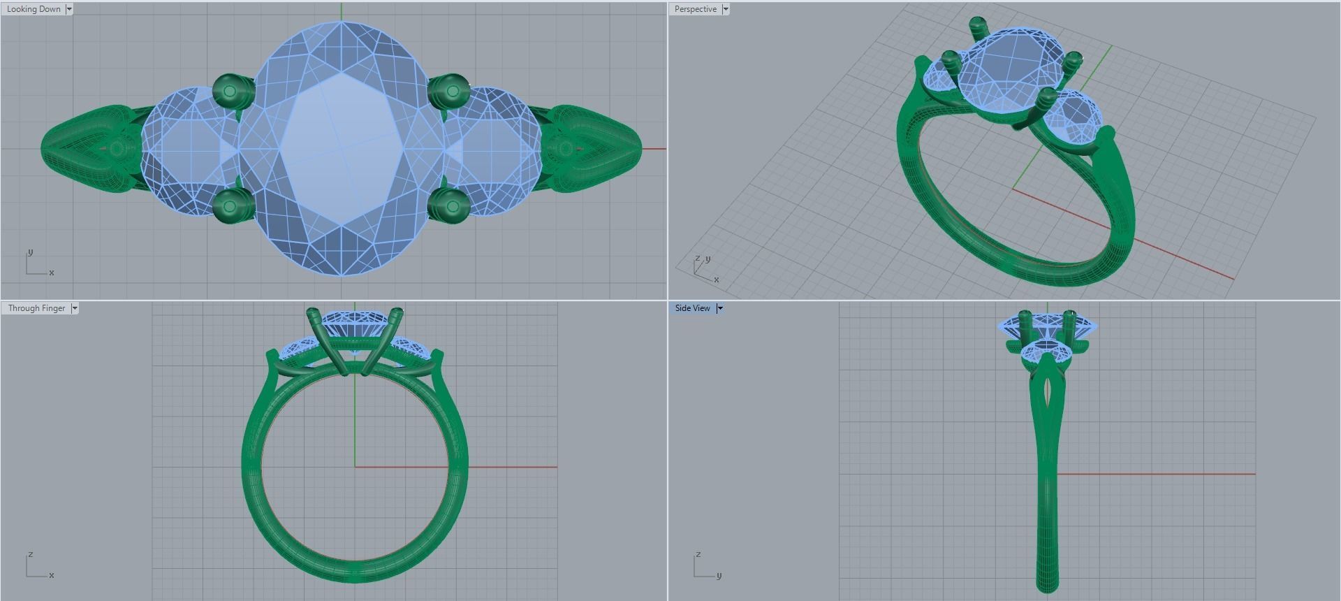 Women ring with stones for 3D printing gold and silver 3D print model_2