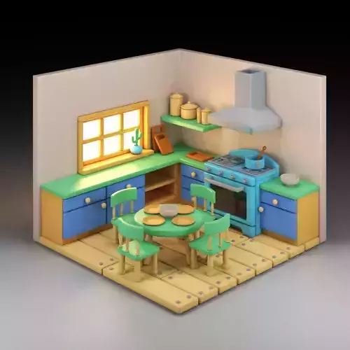 low poly isometric kitchen set