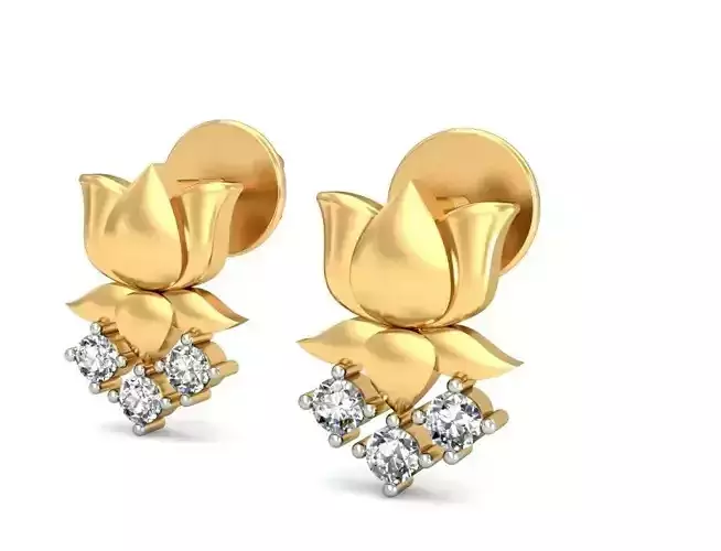 Solitaire Earrings 3Dm STL OBJ FBX Render Details