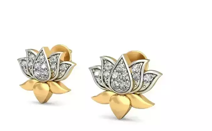 Solitaire Flower Earrings 3Dm STL OBJ FBX Render Details