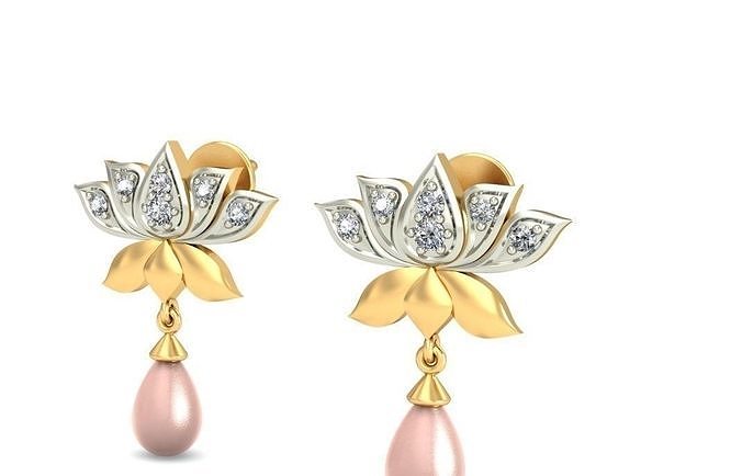 Solitaire Flower Earrings 3Dm STL OBJ FBX Render Details 3D print model