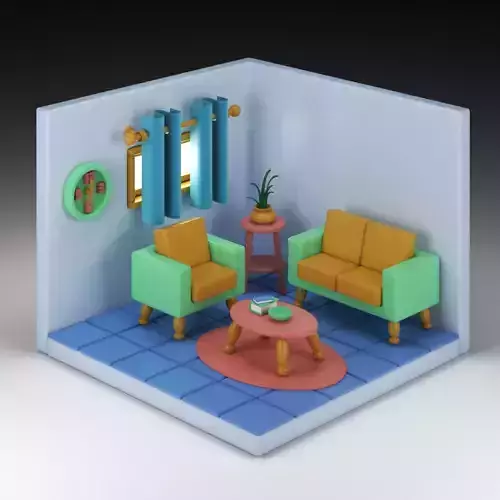 low poly isometric living room
