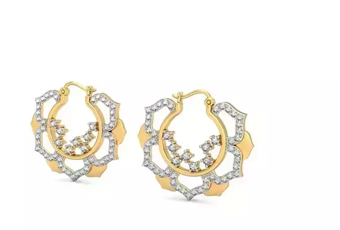 Solitaire Flower Earrings 3Dm STL OBJ FBX Render Details