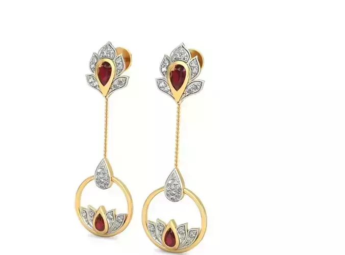 Solitaire Flower Earrings 3Dm STL OBJ FBX Render Details
