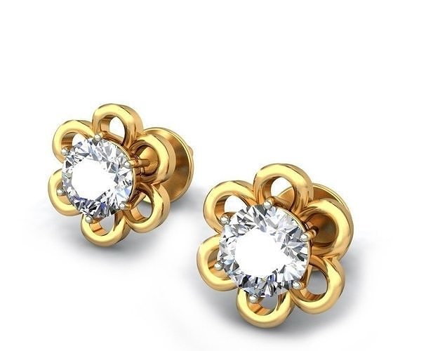 Solitaire Stud Earrings 3Dm STL OBJ FBX Render Details 3D print model