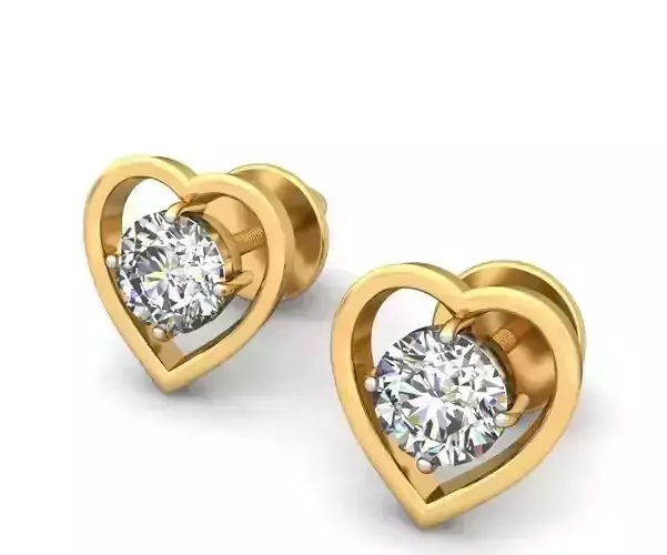 Solitaire Stud Heart Earrings 3Dm STL OBJ FBX Render Details