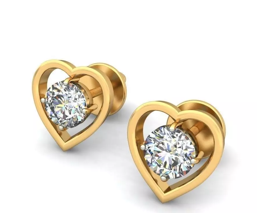 Solitaire Stud Heart Earrings 3Dm STL OBJ FBX Render Details 3D print model_0
