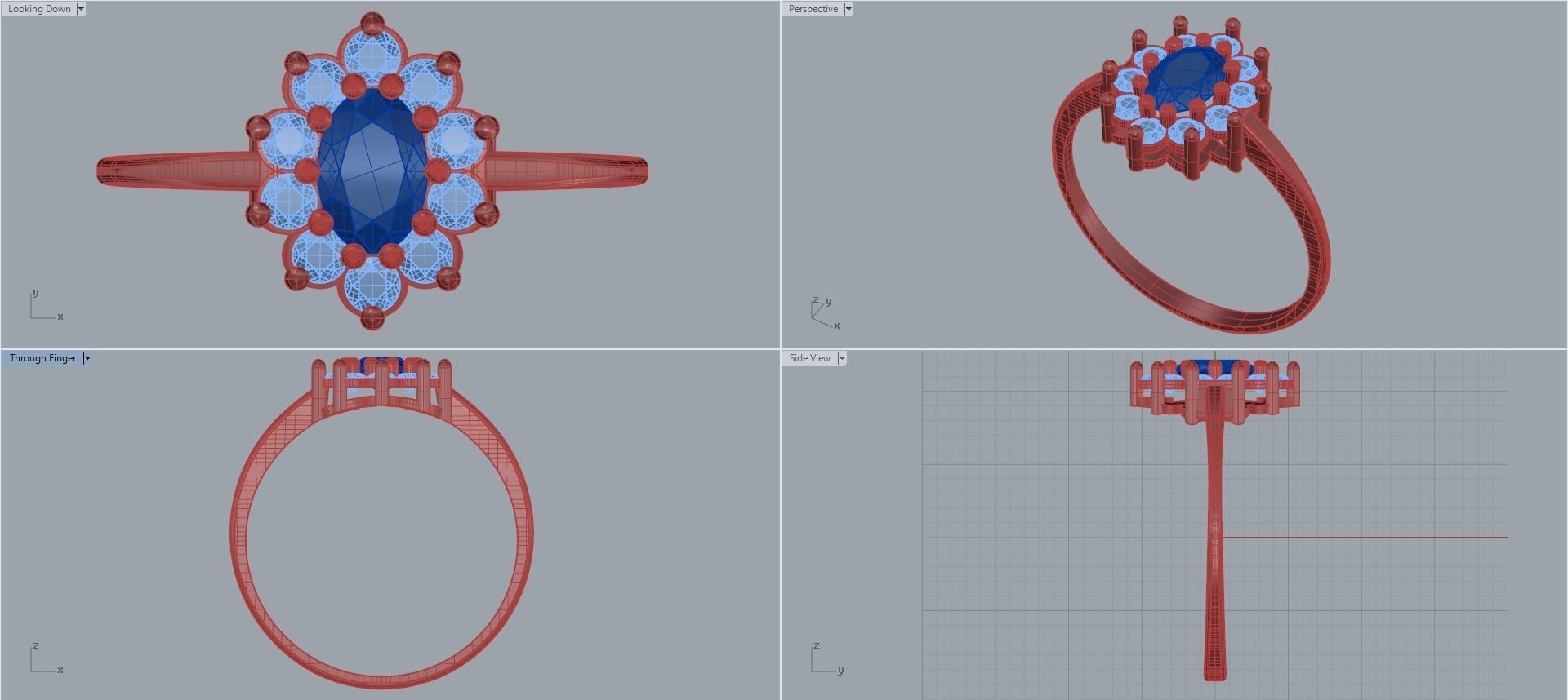 Women ring with stones for 3D printing gold and silver 3D print model_2