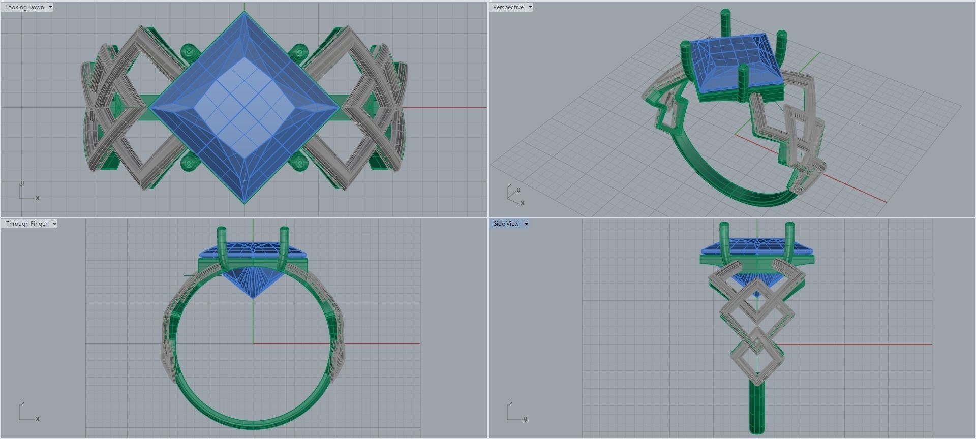 Women ring with stones for 3D printing gold and silver 3D print model_2
