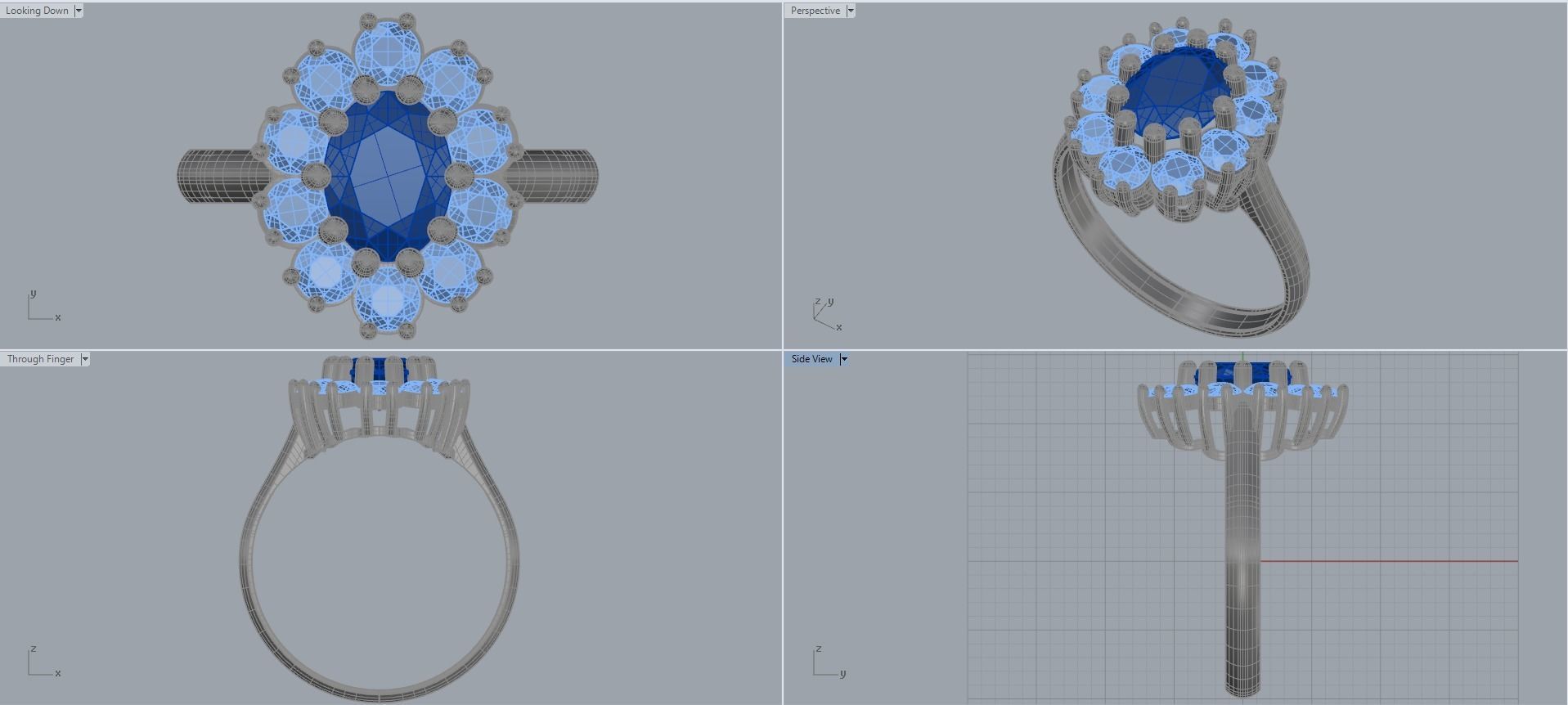 Women ring with stones for 3D printing gold and silver 3D print model_2