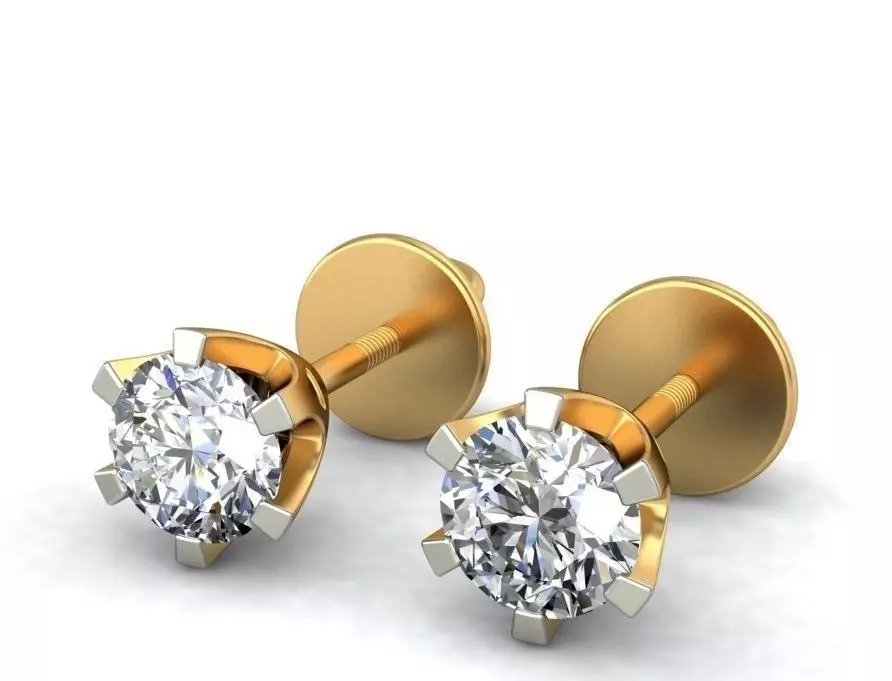 Solitaire Stud Earrings 3Dm STL OBJ FBX Render Details 3D print model_0