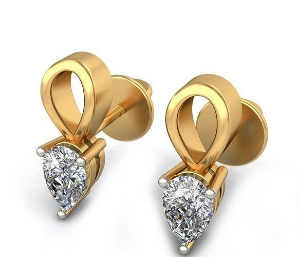 Solitaire Pear Diamond Earrings 3Dm STL OBJ FBX Render Details 3D print model