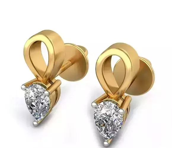 Solitaire Pear Diamond Earrings 3Dm STL OBJ FBX Render Details