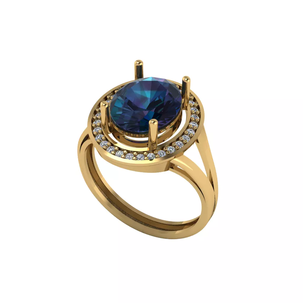 Women ring with stones for 3D printing gold and silver 3D print model_0