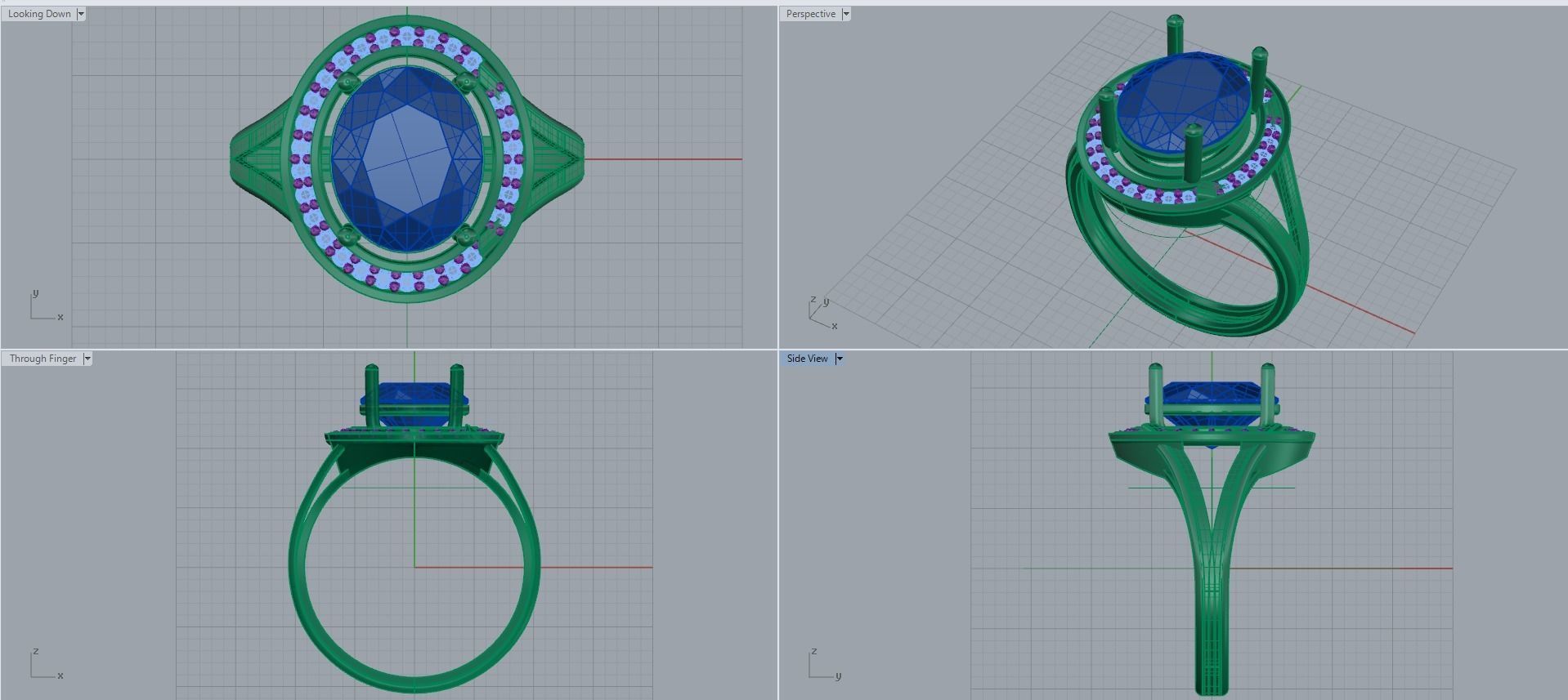 Women ring with stones for 3D printing gold and silver 3D print model_2