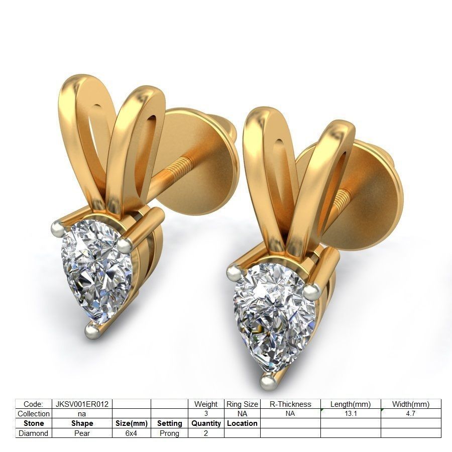 Solitaire Pear Diamond Earrings 3Dm STL OBJ FBX Render Details 3D print model_1