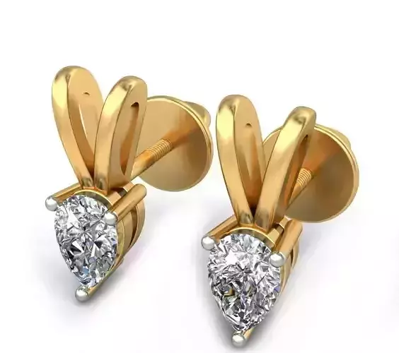 Solitaire Pear Diamond Earrings 3Dm STL OBJ FBX Render Details