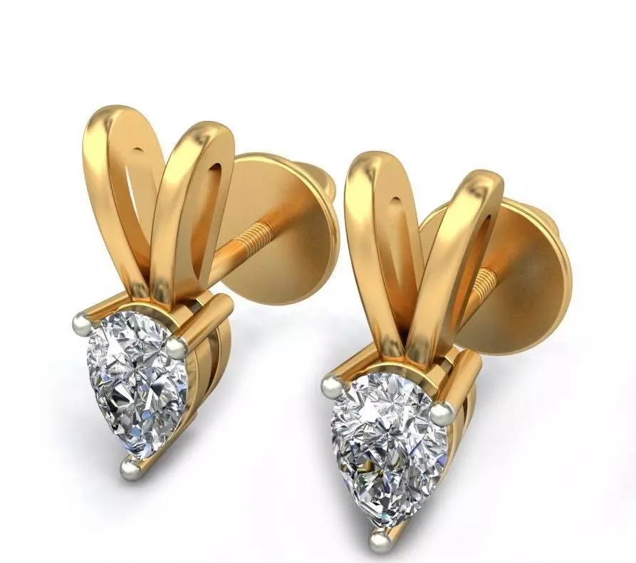 Solitaire Pear Diamond Earrings 3Dm STL OBJ FBX Render Details 3D print model_0