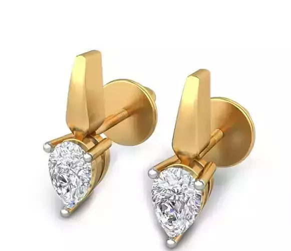Solitaire Pear Diamond Earrings 3Dm STL OBJ FBX Render Details