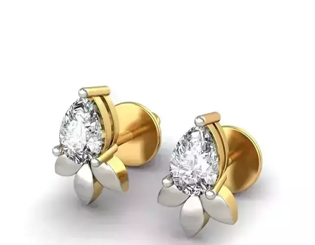 Solitaire Pear Diamond Earrings 3Dm STL OBJ FBX Render Details