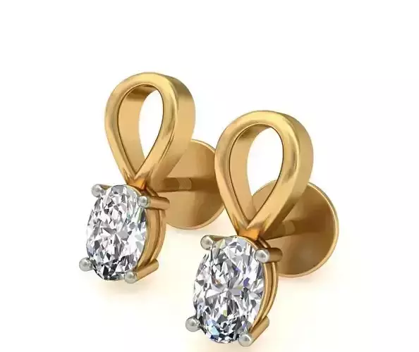 Solitaire Oval Diamond Earrings 3Dm STL OBJ FBX Render Details