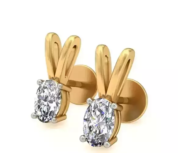 Solitaire  Oval Diamond Earrings 3Dm STL OBJ FBX Render Details