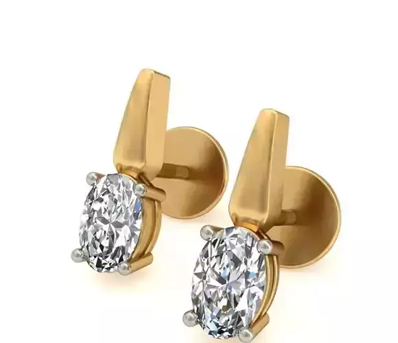 Solitaire  Oval Diamond Earrings 3Dm STL OBJ FBX Render Details