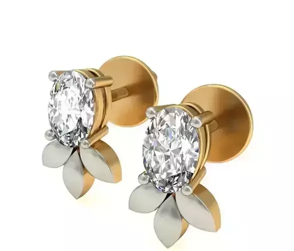 Solitaire  Oval Diamond Earrings 3Dm STL OBJ FBX Render Details