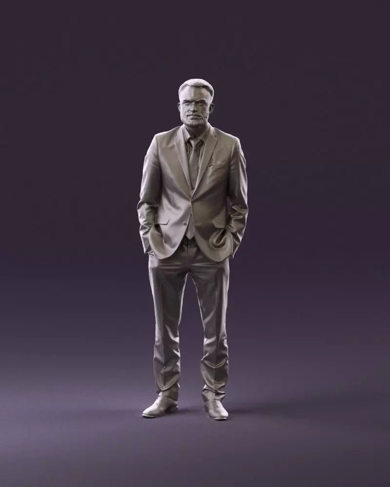 001019 Bearded Man in Blue Suit with Hands in Pockets 3D print model