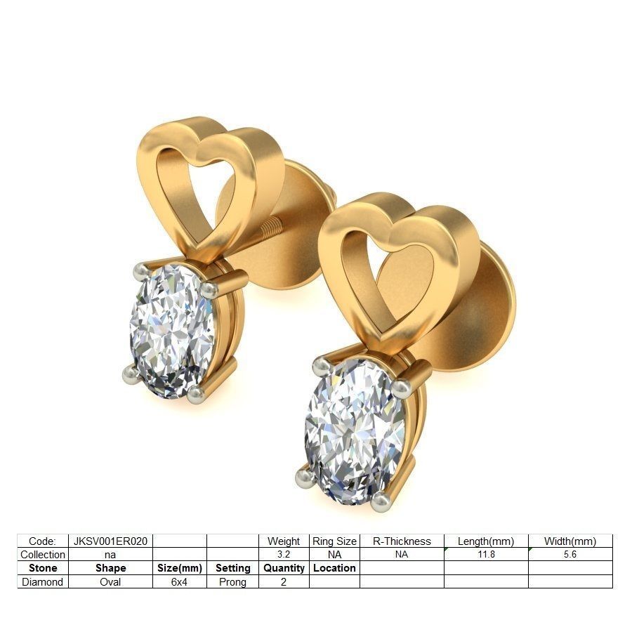 Solitaire Oval Diamond Earrings 3Dm STL OBJ FBX Render Details 3D print model_1